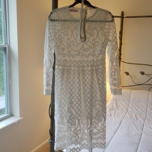 3/4 sleeve white lace flare dress